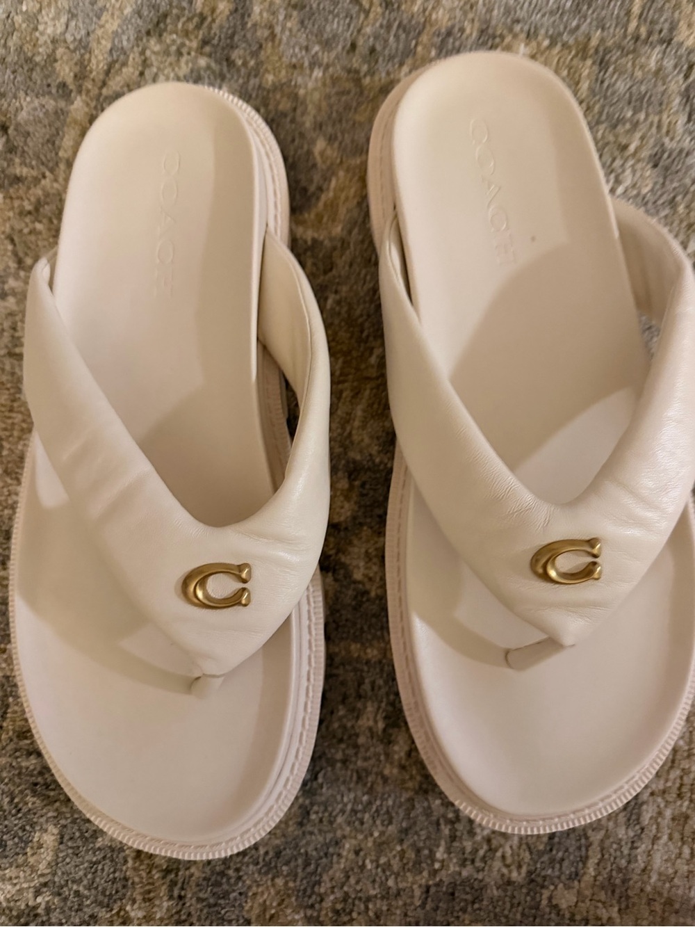 Coach Cream  Brynn  Thong Leather CreamSandals with Gold Hardware 8.5